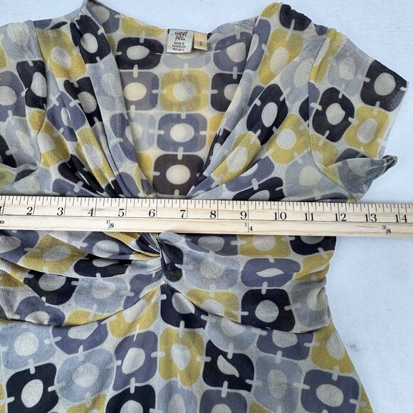 Sweet Pea Y2K Babydoll Top Small Yellow Gray Geometric Mesh Festival Sheer - Picture 11 of 12